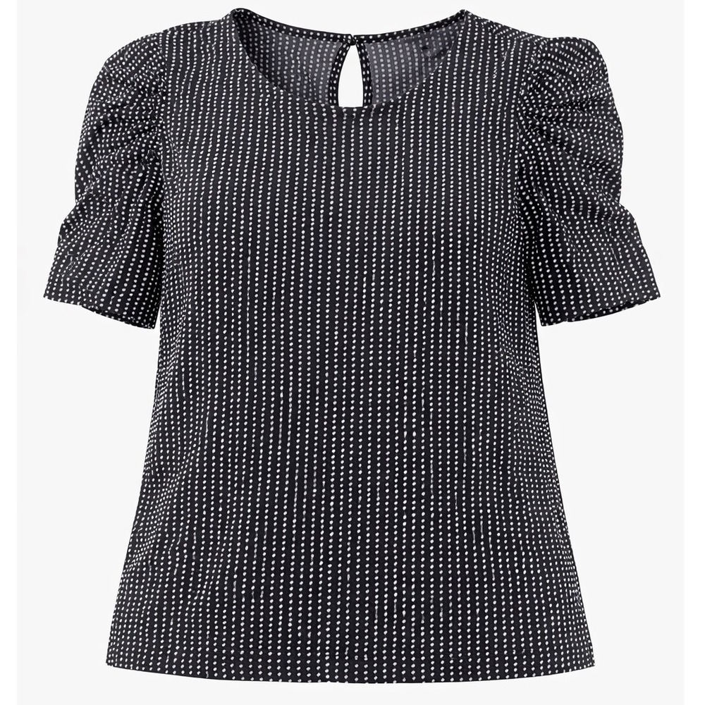 Adrianna Papell Womens Black White Polka‎ Dot Puff Sleeve Blouse Size L